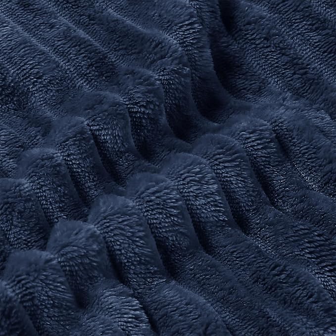 BEDELITE Fleece Blanket Queen Size – 3D Ribbed Jacquard Soft and Warm Decorative Fuzzy Blankets – Cozy, Fluffy, Plush Lightweight Throw Blankets for Couch, Bed, Sofa(Navy Blue, 90x90 inches)