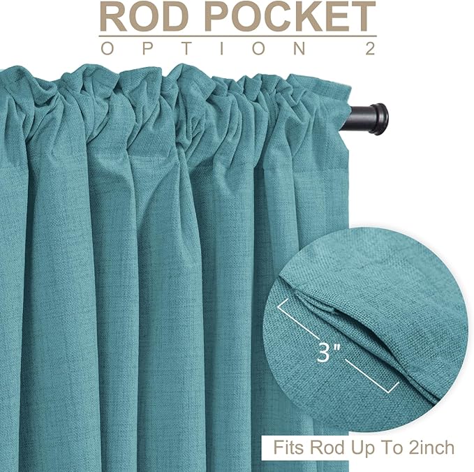 100% Blackout Shield Linen Blackout Curtains for Bedroom 96 Inches Long, Back Tab/Rod Pocket Living Room Drapes, Thermal Insulated Blackout Curtains 2 Panels Set, 50" W x 96" L, Dark Cyan