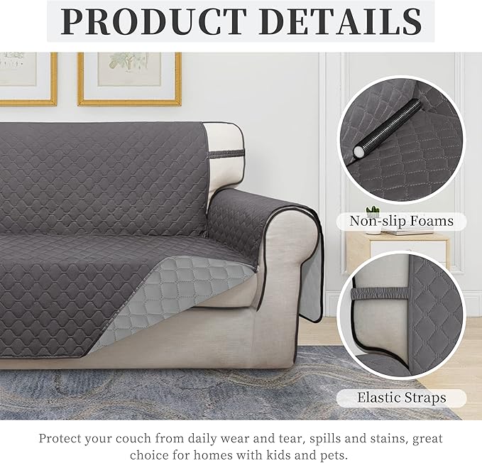 ISSUNTEX Double Protection 100% Waterproof Sofa Covers for Living Room, Reversible Couch Covers for 3 Cushion Couch Sofa, Furniture Protector Sofa Cover for Pets (X Large, Gray/Light Gray)