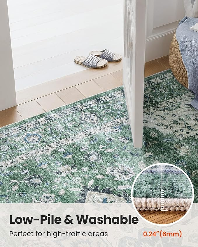 AMADA HOMEFURNISHING 5x7 Area Rugs, Washable Living Room Rug Low-Profile with Non-Slip Backing & Durable Edge Binding, Vintage 5x7 Rugs for Living Room, Bedroom, Dining Room