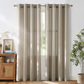 NICETOWN Cocoa Cream Linen Curtains for Kitchen, Thick Flax Small Window Treatments Semi Sheer Privacy Assured with Light Through for Cafe/Bathroom, W55 x L84, 2 Panels