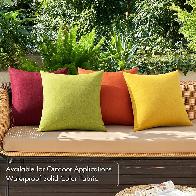 MIULEE Pack of 4 Decorative Outdoor Throw Pillow Covers Linen Waterproof Pillow Covers Farmhouse Cushion Cases for Patio Garden Tent Balcony Couch Sofa 16x16 inch Yellow Green
