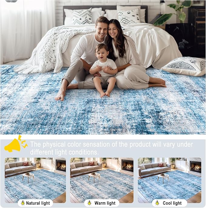 Area Rugs Living Room Rug - 5x7 Washable Modern Abstract Soft Neutral Non-Slip Carpet Large Indoor Floor Thin Carpets for Bedroom Dining Room Farmhouse Nursery Home Office Blue Grey