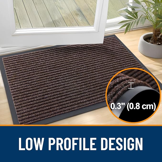 OLANLY Front Door Mat Indoor Outdoor Entrance, Waterproof Heavy Duty Doormat, Fade Resistant, Low Profile, Easy Clean Patio Porch Welcome Floor Mats for Entry, 71x30, Tan