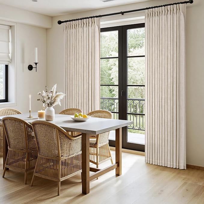 MIULEE Pinch Pleated Thick Linen Curtains 108 Inches Long 2 Panels for Living Room Bedroom, Linen Textured Drapes Pinch Pleat Back Tab Semi Sheer Privacy Neutral Ivory Cream Foor to Ceiling Curtains