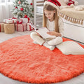 OLANLY Coral Red Round Rugs for Bedroom - Machine Washable, 4 ft Circle Area Rugs for Living Room, Soft and Fluffy Shaggy Carpet for Teen Girl and Boys, Nursery Rooms, Dorms, Home Decor Aesthetic