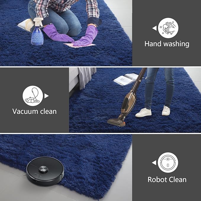 Shag Area Rugs for Bedroom Living Room,5X8 Ultra Soft Fluffy Area Rugs for Dorm, Indoor Carpet Nursery Rugs for Kids Girls Room Home Decor, Navy Blue