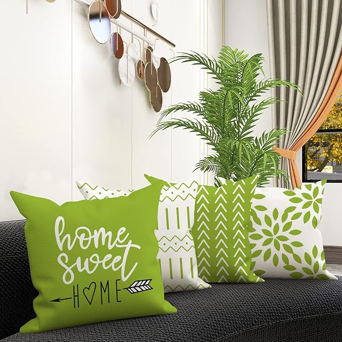 YCOLL Pillow Covers 18x18 Set of 4, Modern Sofa Throw Pillow Cover, Decorative Outdoor Linen Fabric Pillow Case for Couch Bed Car, Sage Green