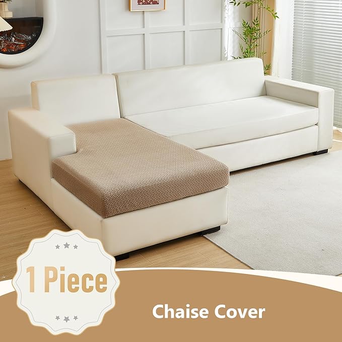 Couch Cushion Covers for Sofa Couch Covers Wear-Resistant Universal Sofa Cover Washable Stretch for Sectional Slipcovers (Texture-Light Coffee,Chaise Cover)