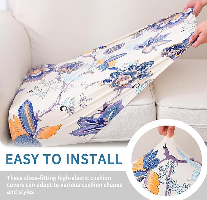 hyha Printed Couch Cushion Covers, Floral Sofa Covers Washable for 3 Cushion Couch, Stretch Pattern Outdoor Cushion Covers for Patio Furniture with Elastic Bottom(Large, Vintage Flower)