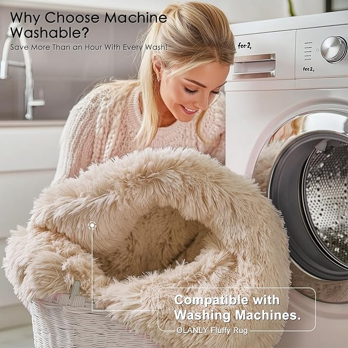 OLANLY 3x9 Machine Washable Runner Rugs for Hallway, Soft Fluffy Shaggy Bedside Rugs for Bedroom, Living Room, Indoor Floor Carpet for Kids Girls and Boys, Nursery Rooms, Home Decor Aesthetic, Beige