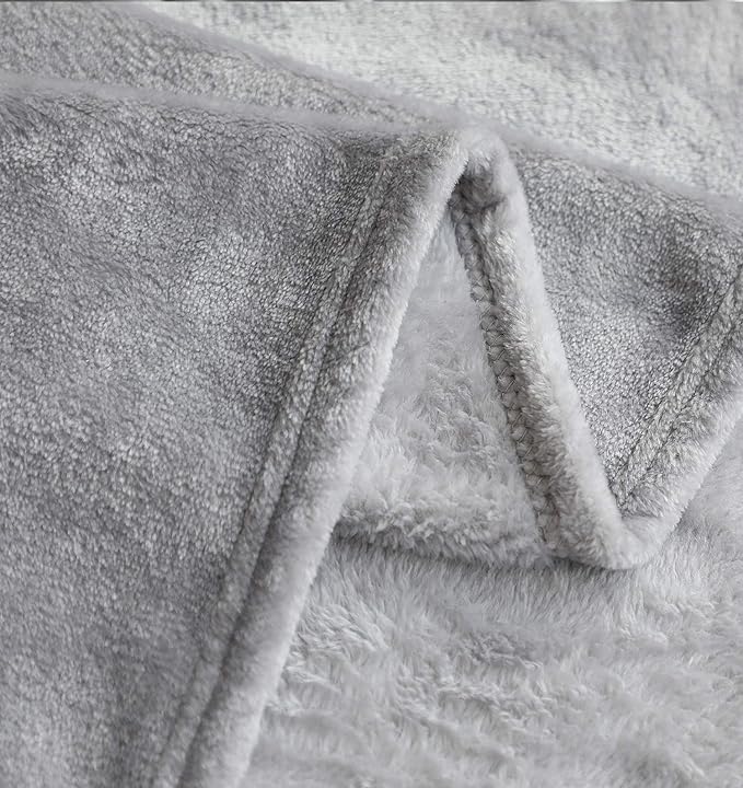 TASTHROW Large Flannel Fleece Throw Blanket, 60×80 Inch - Cozy Lightweight Thick Blanket - All Seasons Suitable for Women, Men and Kids (Light Grey)
