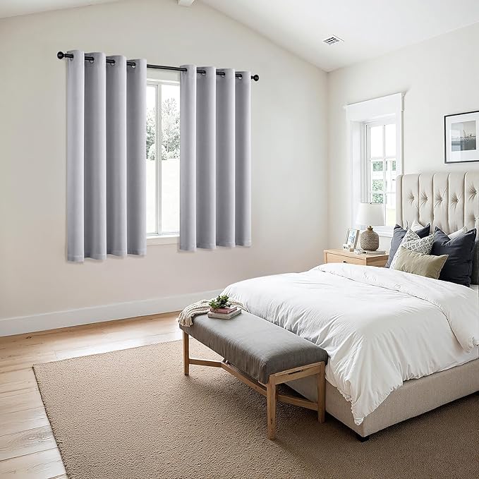 MIULEE Greyish White Blackout Curtains for Bedroom Living Room 63 Inches Long 2 Panels, Thermal Insulated Room Darkening Drapes Grommet Noise Reduction Light Blocking Window Treatments 50x63 Inch