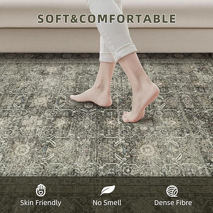 Washable Rugs 8x10 Area Rugs for Living Room - Modern Abstract Rugs for Bedroom,Dining Room,Large Soft Low Pile Carpet with Non Slip Rubber Backing,Neutral Accent Nursery Rug- Yello Beige
