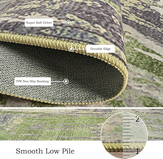 Toneed Abstract Area Rug Modern Washable Rug Soft Non Slip Rug Low Pile for Bedroom Living Room Dining Room Green 4x6 Feet