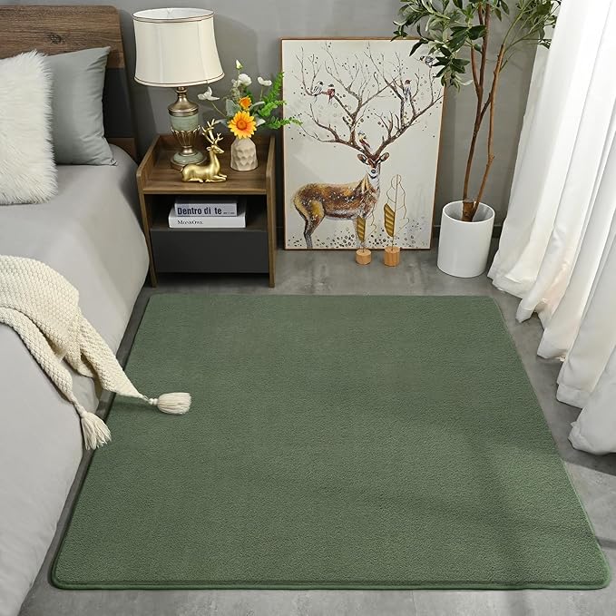 Amearea 4x4 Square Area Rugs for Bedroom Living Room, Sage Green Thickened Memory Foam Rug, Fluffy Indoor Washable Rug Non Slip Minimalist Carpet for Entryway Kids Boys Girls Dorm Nursery Room Decor
