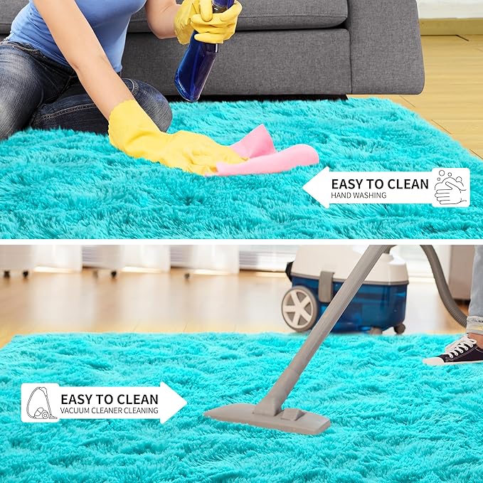 Tepook Super Soft Fluffy Rug for Bedroom, Modern Shaggy Fuzzy Kids Rugs for Living Room, Plush Indoor Nursery Home Decor Dorm Carpet with Non-Slip Bottom, Teal Blue, 4 X 6 Feet