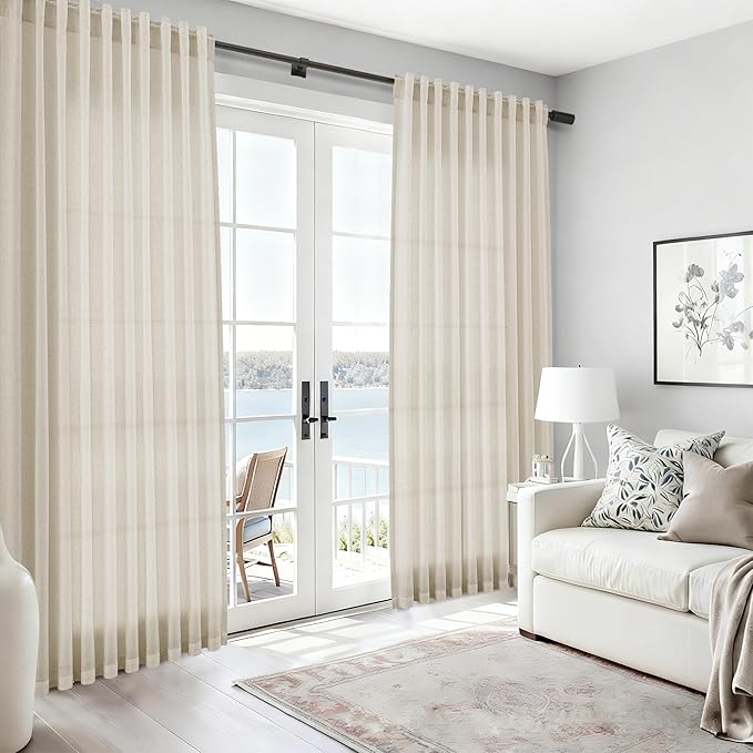Nanspring Vanilla Linen Curtains for Living Room 63 Inch Length Luxury Light Filtering Semi Sheer Curtain Back Tab Modern Farmhouse Decor Elegant Coastal Drapes for Bedroom Office 52x63, 2 Panels