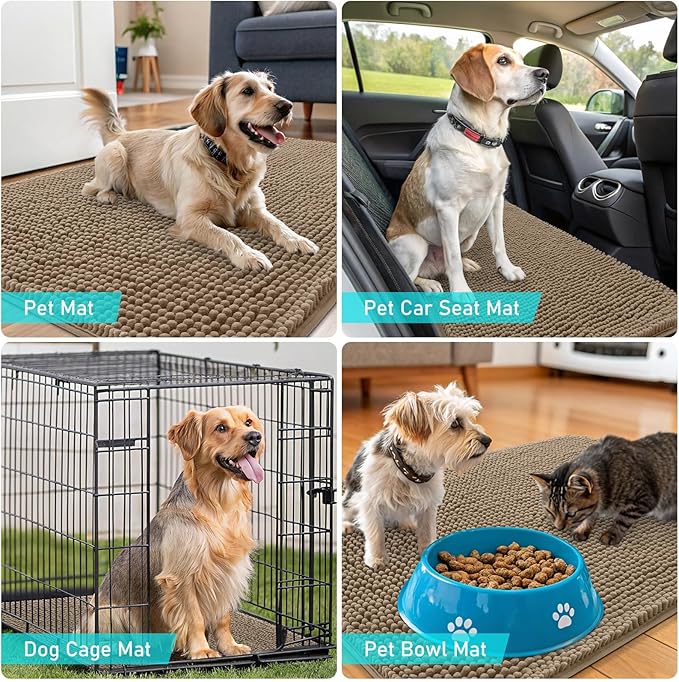 OLANLY Dog Door Mat for Muddy Paws 70x46, Absorbs Moisture and Dirt, Absorbent Non-Slip Washable Doormat, Quick Dry Chenille Mud Mat for Dogs, Entry Indoor Entryway Carpet for Inside Floor, Tan