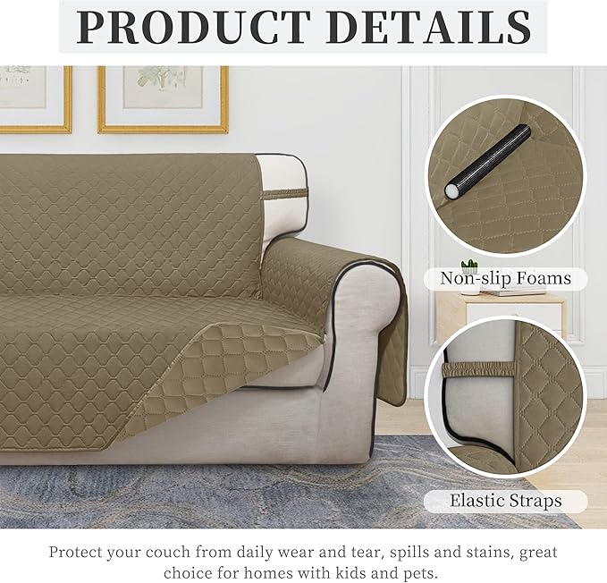ISSUNTEX Double Protection 100% Waterproof Sofa Covers for Living Room, Couch Covers for 3 Cushion Couch Sofa, Reversible Furniture Protector Sofa Cover for Dogs (Oversized Sofa, Beige/Beige)