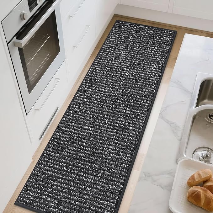 BEQHAUSE Kitchen Runner Rugs 24"x60", Non-Slip Kitchen Mats for Floor, Super Absorbent and Stain Resistant Kitchen Rug, Machine Washable Rugs for Kitchen, Hallway, Laundry & Sink, Charcoal