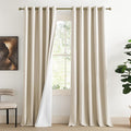 NICETOWN 100% Absolutely Blackout Linen Curtains with Thermal Insulated White Liner, Beige, W62, 2 Pieces, Noise Reducing Textured Linen Look Curtains for Windows 120 inch Length for Classroom
