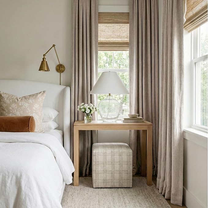 RYB HOME Natural Beige 100% Blackout Linen Curtains 72 inch Long, Thermal Insulated & Privacy Assurd Drapes for Bedroom/Office/Nursery, Rod Pocket & Back Tab Window Treatment, W52 X L72, 2 Panels