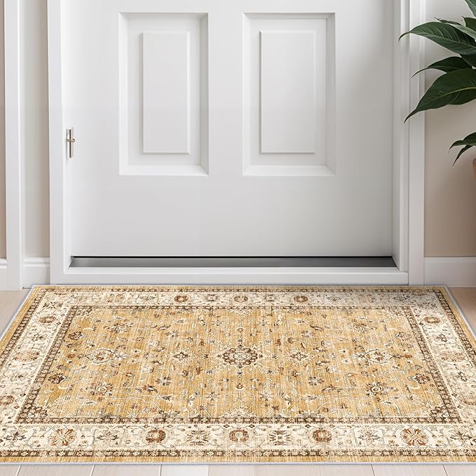 Washable Hallway Runner Rug 2x3 - Runner Rug Kitchen Rugs and Mats Non Skid Washable Waterproof Carpet Runner for Living Room Bedroom Bathroom (Gold, 2X3)