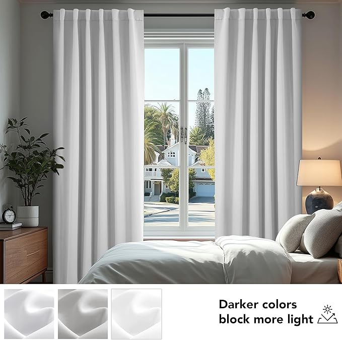 Deconovo Blackout Curtains, Thermal Insulated, W52 x L45 2 Panels, Back Tab, Machine Washable, Room-Darkening Drapes for Bedroom/Living Room Greyish White