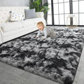 TWINNIS Super Soft Shaggy Rugs Fluffy Carpets 8x10 Feet, Indoor Modern Plush Area Rugs for Living Room Bedroom Kids Room Nursery Home Decor, Upgrade Anti-Skid Fuzzy Rug, Black and Grey