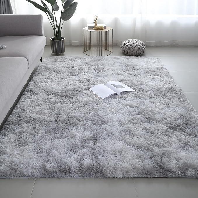 9X12 Large Area Rugs for Living Room Bedroom,Big Shag Rug for Bedroom Dorm,Soft Fluffy Indoor Carpet Nursery Rugs for Kids Girls Room Home Decor (Mottling Grey, 9X12 Feet)