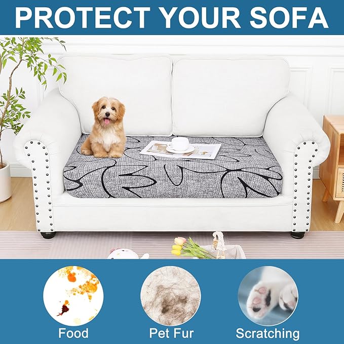 Smiry Printed Couch Cushion Covers, Stretch Soft Couch Covers for Sofa, Washable Non-Slip Sofa Slipcover Furniture Protector for Indoor and Outdoor (Medium,Grey and Black)