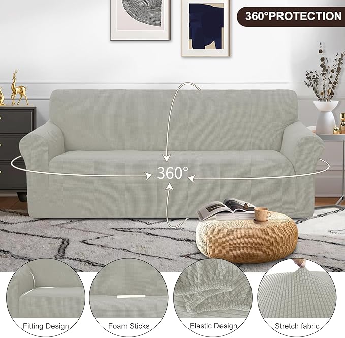 U-NICE HOME Stretch Couch Cover Sofa Cover Washable Sofa Slipcover Furniture Protector for 3 Cushion Couch Sofa Pet Friendly(Sofa, Taupe)
