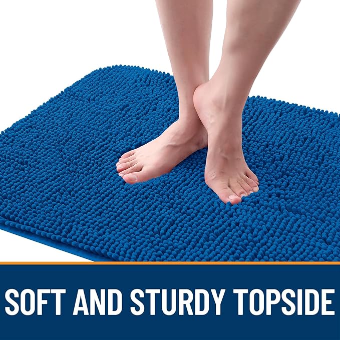 OLANLY Dog Door Mat for Muddy Paws 50x30, Absorbs Moisture and Dirt, Absorbent Non-Slip Washable Doormat, Quick Dry Chenille Mud Mat, Entry Indoor Entryway Carpet for Inside Floor, Deep Navy Blue
