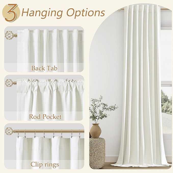 Guken Ivory 100% Blackout Linen Curtains 72 Inch Length 2 Panels Set for Living Room Bedroom Back Tab Thermal Insulated Black Out Drapes Room Darkening Farmhouse Window Curtains 72 Inches Long