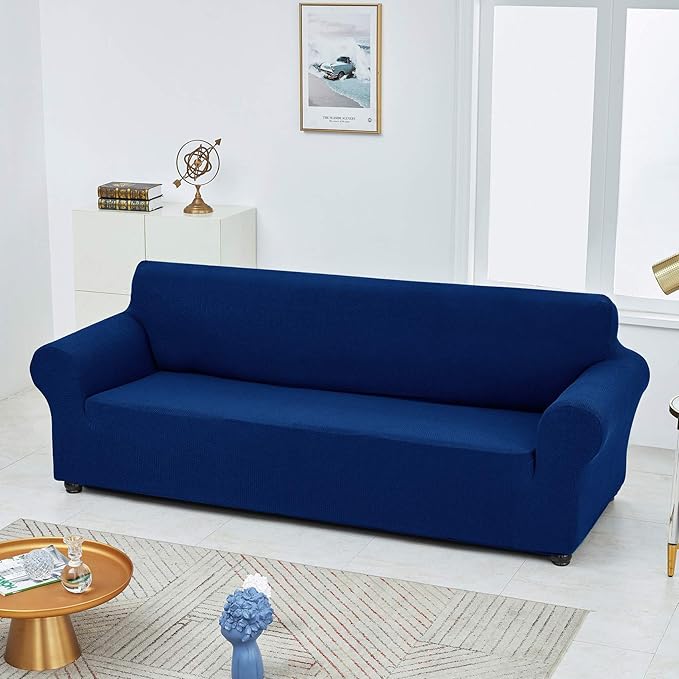 Joccun Stretch Loveseat Couch Cover, 1-Piece Sofa Cover for 2 Cushion Couch Spandex Jacquard Washable Furniture Protector Cover for Living Room,Kids,Pets（Loveseat,Classic Blue）