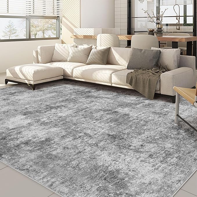 Nakagishi 10x14 Area Rugs Living Room: Washable Abstract Large Neutral Soft Rug Stain Resistant Modern Indoor Floor Non-Slip Carpet for Bedroom Nursery Kids Playroom Office Dining Room Dorm- Grey