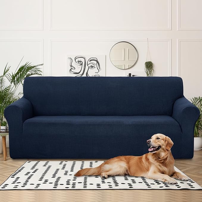 U-NICE HOME 4 Seater Stretch Couch Cover Sofa Cover Washable Sofa Slipcover Furniture Protector for 3 Cushion Couch Sofa Pet Friendly, Navy