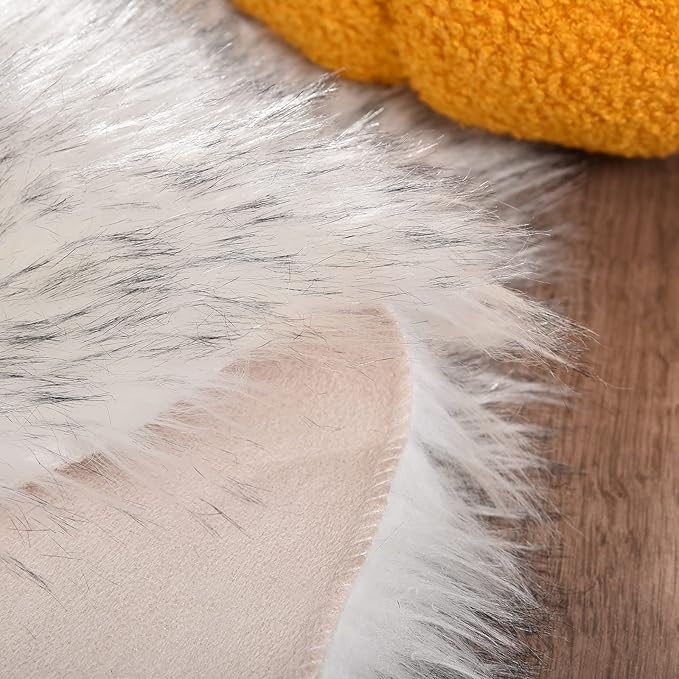 Goolela Sheepskin Area Rug 10x12 Fluffy Fuzzy Faux Fur Carpet for Living Room Bedroom Furry Shaggy Plush Washable Rectangle - White with Grey Tips