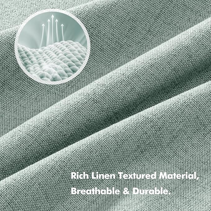 MIULEE 100% Blackout Linen Curtains for Bedroom, Seafoam Green Solid Luxury Decor Thermal Insulation Room Darkening Drapes for Living Room Nursery Back Tab Rod Pocket 42 x 90 Inches, 2 Panels