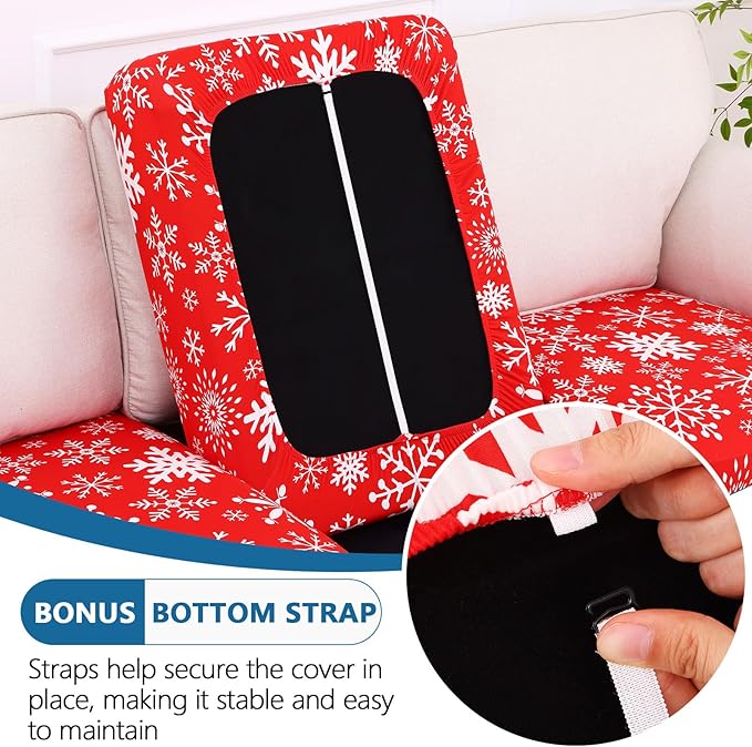 hyha Printed Couch Cushion Covers, Floral Sofa Covers Washable for Cushion Couch, Stretch Pattern Outdoor Cushion Covers for Patio Furniture with Elastic Bottom(Small, Christmas Snowflakes)