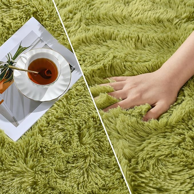 Deerhoo Large Shag Area Rugs 6 x 9, Plush Fuzzy Rugs for Living Room, Ultra Soft Fluffy Furry Rug for Bedroom, Indoor Carpet Nursery Rugs for Kids Room Home Decor, Green