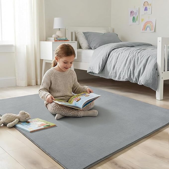 Amearea 5x5 Square Area Rugs for Bedroom Living Room, Modern Grey Thickened Memory Foam Rug, Fluffy Indoor Washable Rugs Non Slip Minimalist Carpet for Kids Boys Girls Dorm Nursery Room Decor