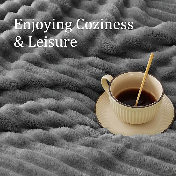 BEDELITE King Size Blanket for Bed, 300GSM Soft & Warm Fleece Blanket, Decorative and Giftable Striped Grey Blankets for Women, Men, 108"x90"