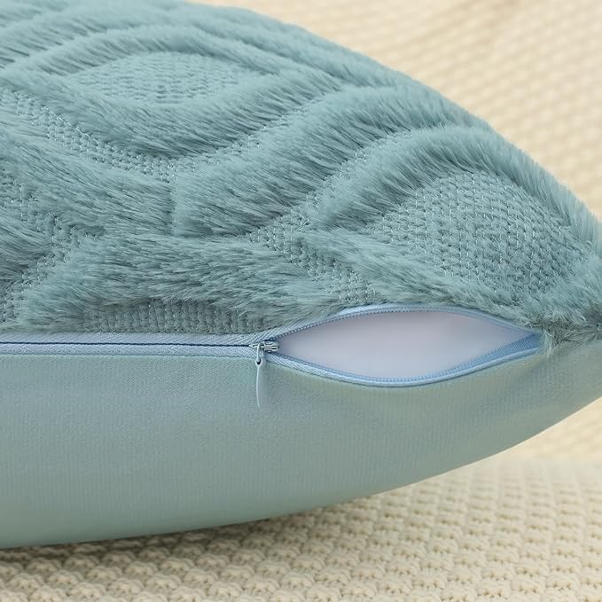 decorUhome Summer Throw Pillow Covers 26x26 Inch Set of 2, Soft Plush Faux Wool Aqua Solid Couch Pillow Covers, Accent Euro Sham Farmhouse Neutral Square Pillow Cases for Sofa Bed Living Room