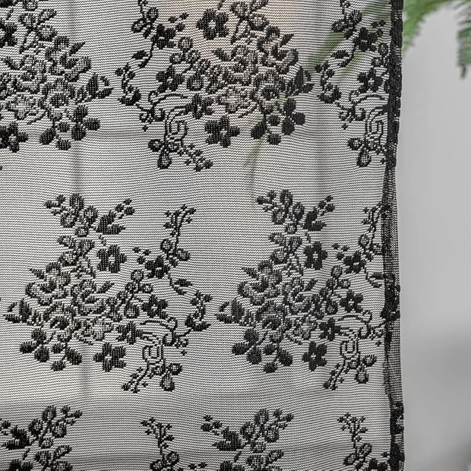 YJ YANJUN Vintage Lace Curtains 24 inch Length Set of 2 Victorian Gothic Short Half Curtains for Kitchen Bathroom RV Light Filtering Small Window Drapes Halloween Goth Dark Room Decor 26 x 24 Black