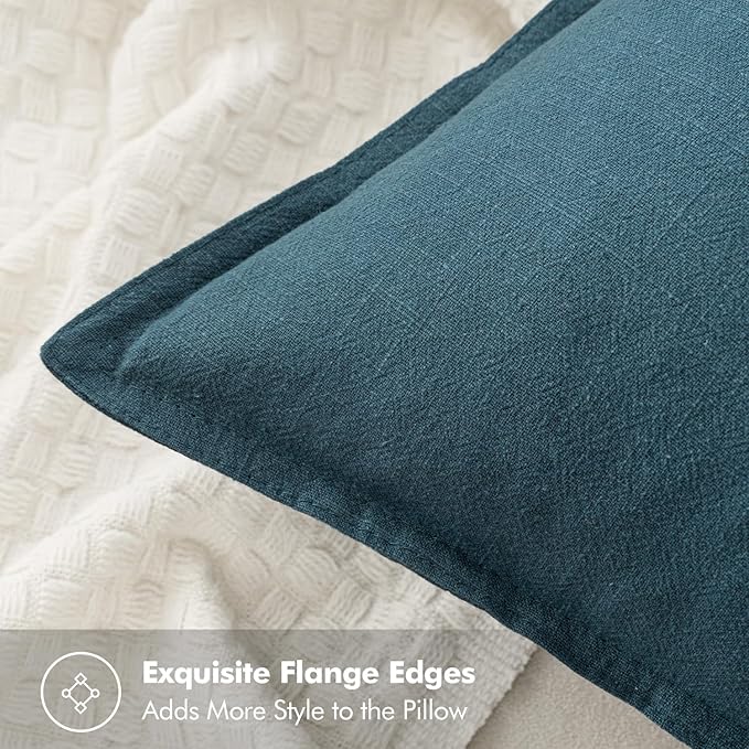 MIULEE Decorative Linen Pillow Covers 18x18 Inch Blue Boho Farmhouse Neutral Couch Throw Pillows for Bed Pack of 2 Accent Coastal Modern Pillowcase Summer Sofa Livingroom Home Decor