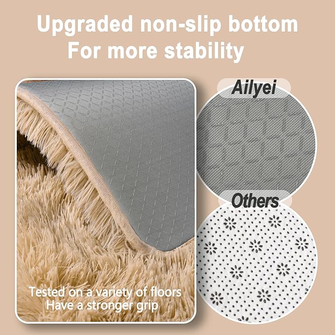 Soft Runner Rugs for Bedroom Hallways, 2x3 Beige Fluffy Shag Throw Area Rug for Bedside Dorm, Long Shaggy Furry Carpet for Nursery Living Room New Upgraded Non-Slip Bottom