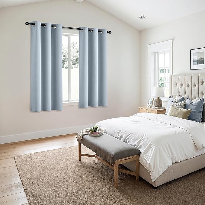 MIULEE Light Blue Blackout Curtains for Bedroom Living Room 54 Inches Long 2 Panels, Thermal Insulated Room Darkening Drapes Solid Grommet Noise Reduction Light Blocking Window Treatments 40x54 Inch