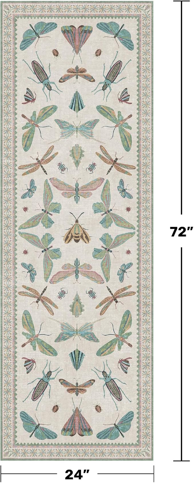 Hazo Haus Boho Bathroom Runners - 2x6 Blue and Green Rug for Kitchen, Entry Way, Non Slip Washable Butterfly Insect Print Home Decor